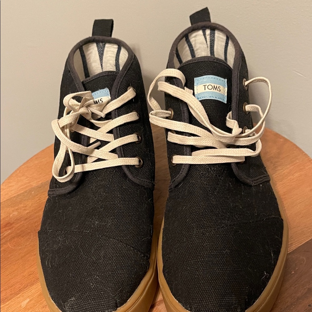 Toms Black Canvas Shoes with Tan Soles